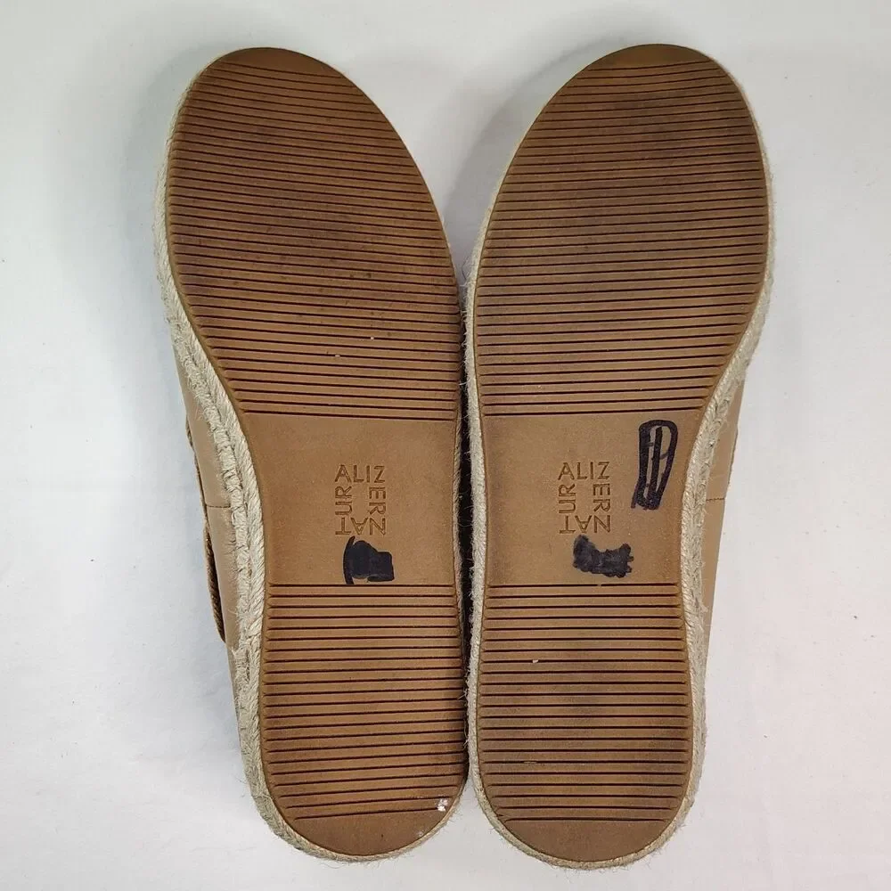 NATURALIZER Annabeth Leather Moc-Toe Espadrille Flats 7.5 Women's Tan Shoes